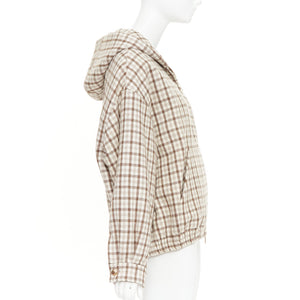 Miu Miu Women's Miu Miu cocoa brown check logo hooded blouson jacket - view 5