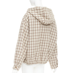 Miu Miu Women's Miu Miu cocoa brown check logo hooded blouson jacket - view 7