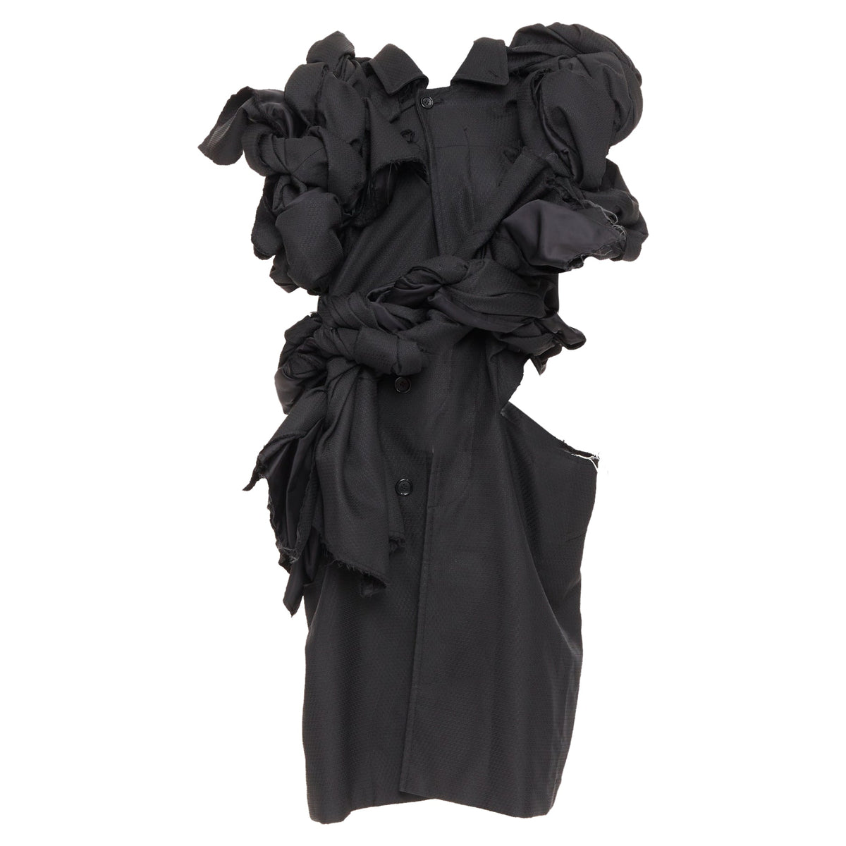 Women's Comme des Garcons black textured 3D multi knots cut out coat