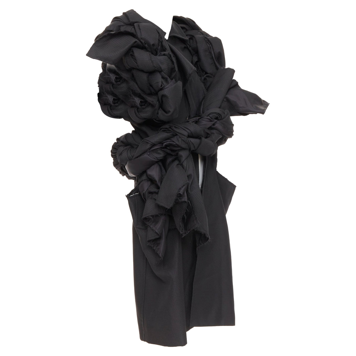 Women's Comme des Garcons black textured 3D multi knots cut out coat
