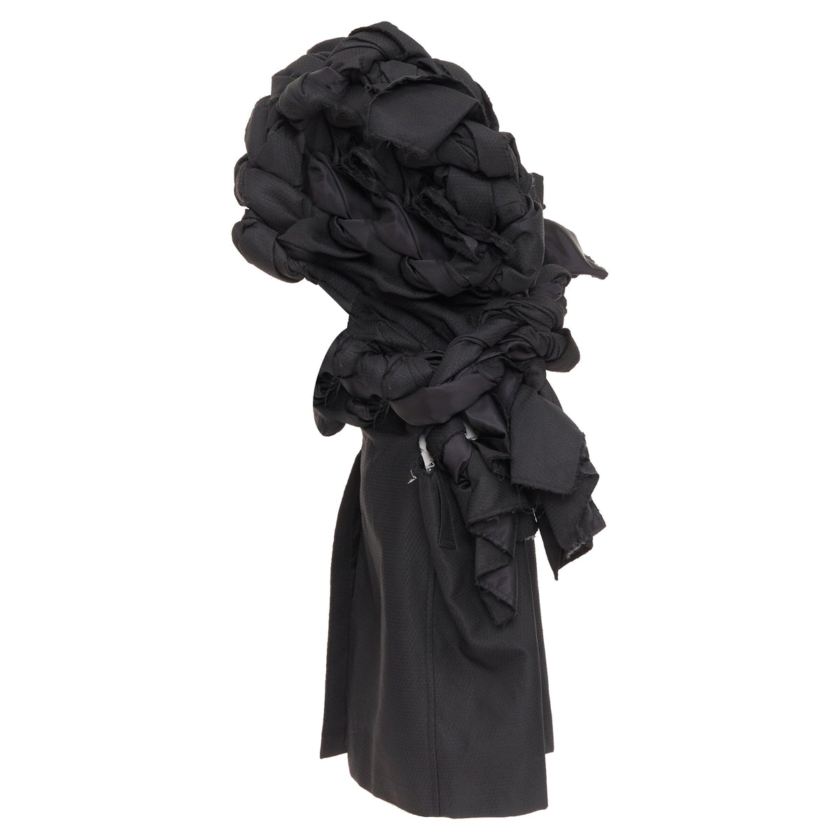 Women's Comme des Garcons black textured 3D multi knots cut out coat