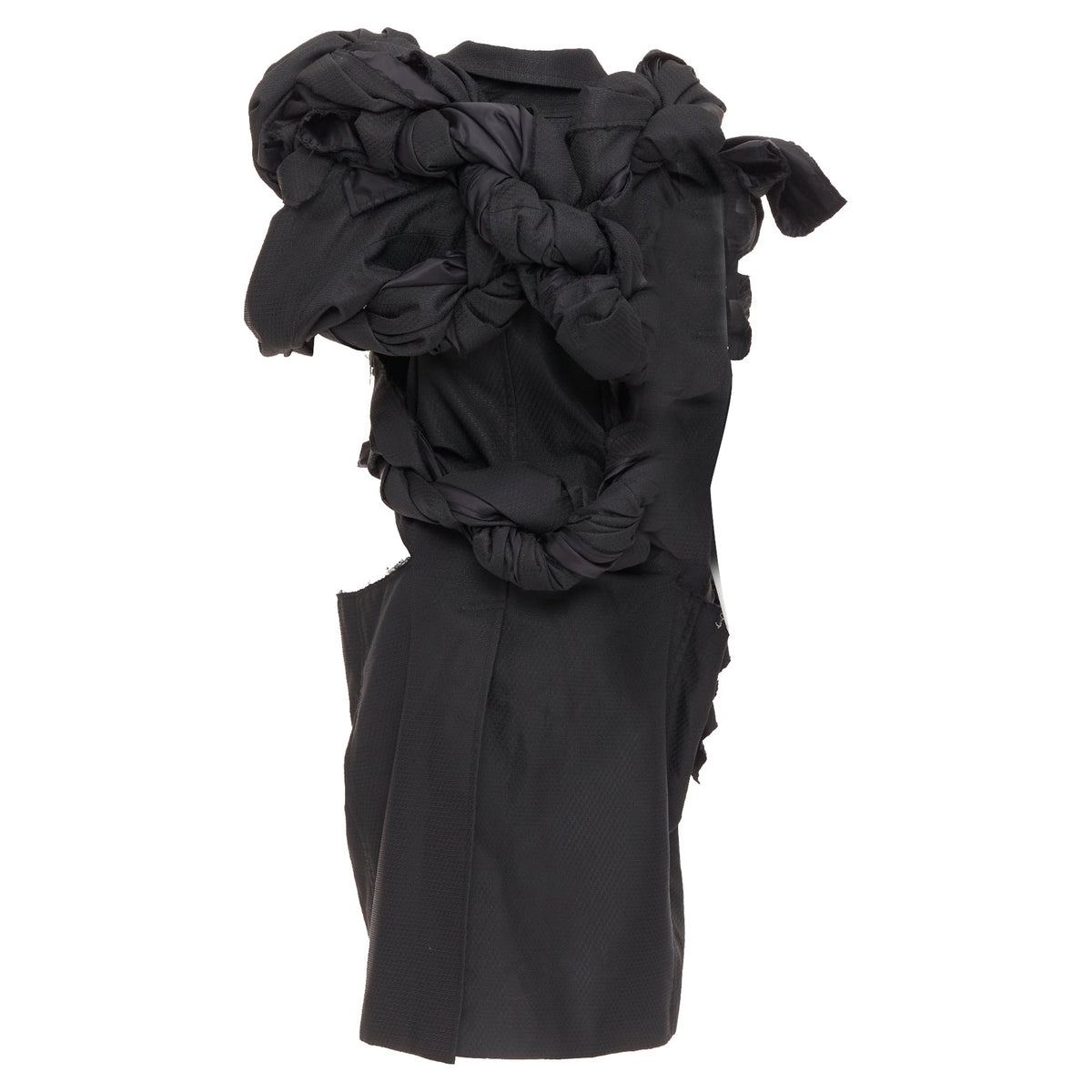 Women's Comme des Garcons black textured 3D multi knots cut out coat