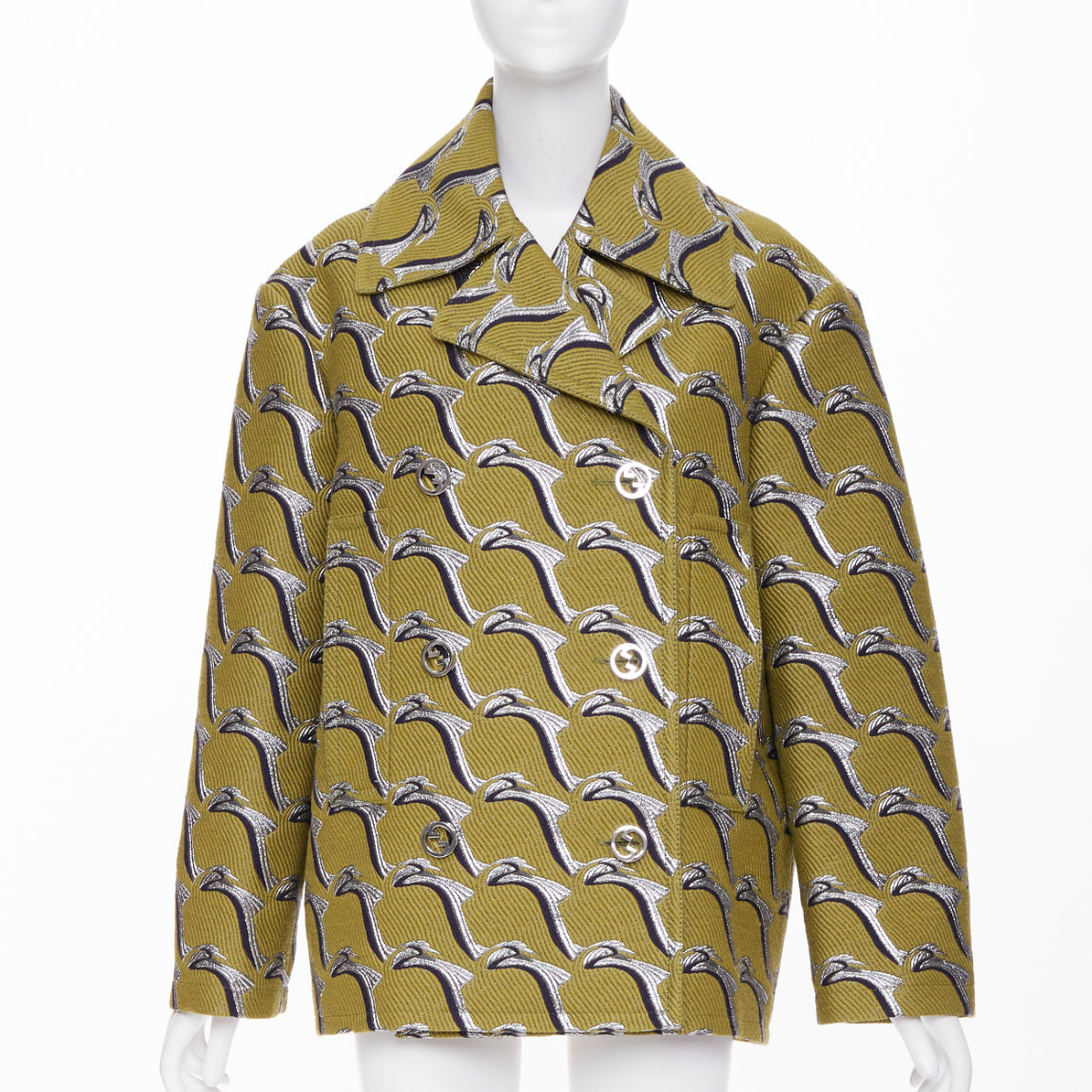 Gucci Women's Gucci Heron bird jacquard peacoat