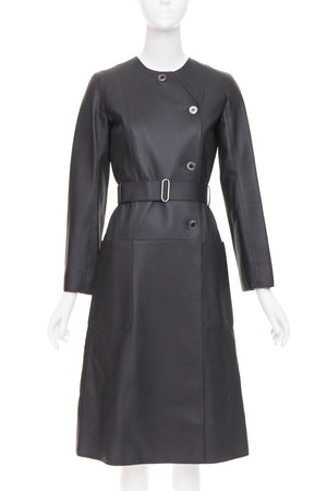 Hermes Women's Hermes deerskin asymmetric snap button belted leather coat - view 1