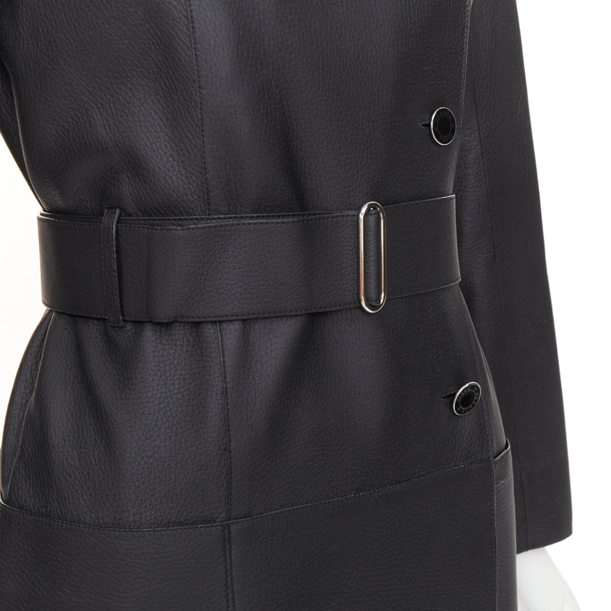 Women's Hermes deerskin asymmetric snap button belted leather coat