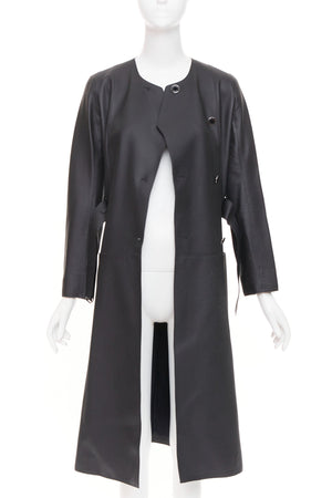 Hermes Women's Hermes deerskin asymmetric snap button belted leather coat - view 3