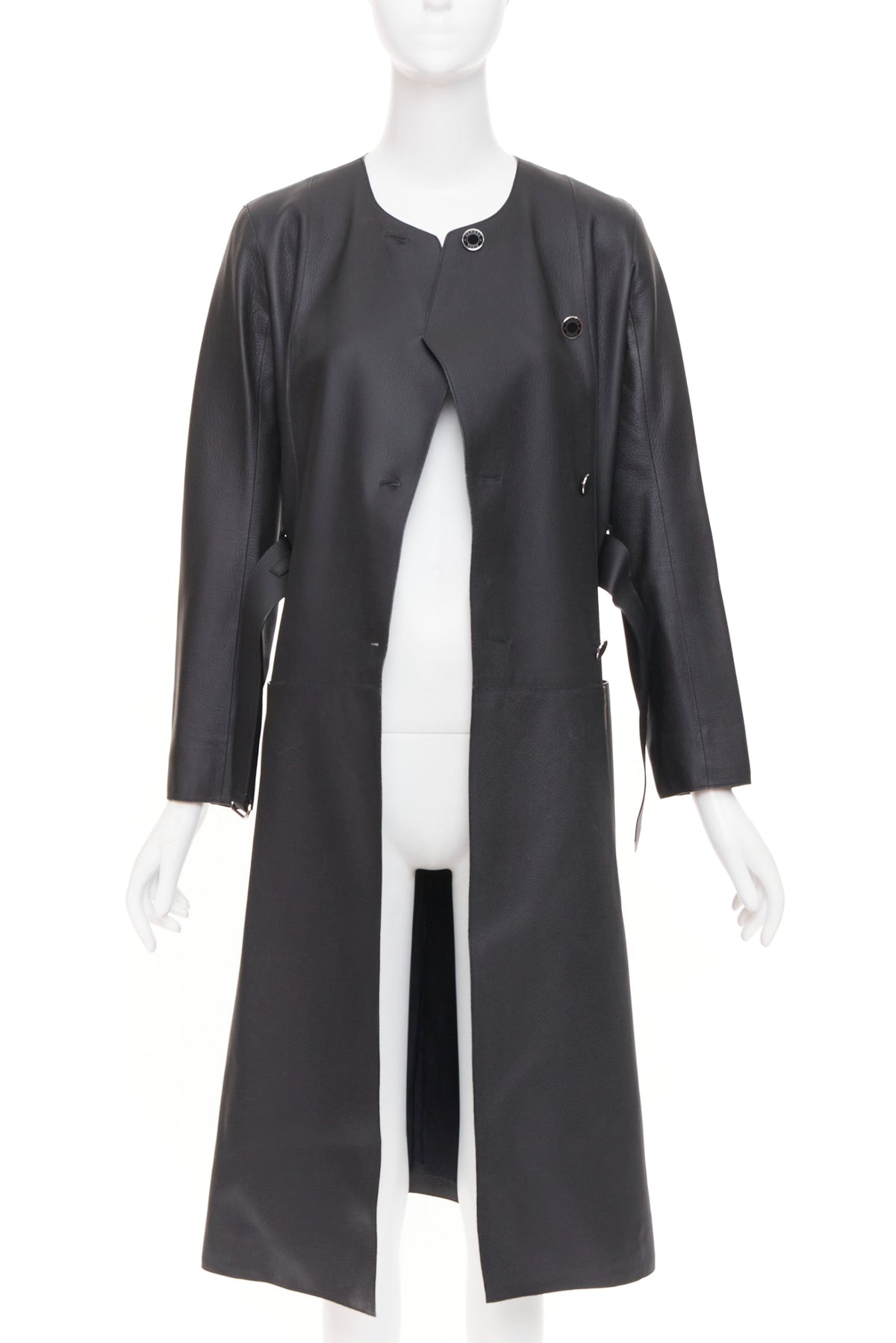 Women's Hermes deerskin asymmetric snap button belted leather coat