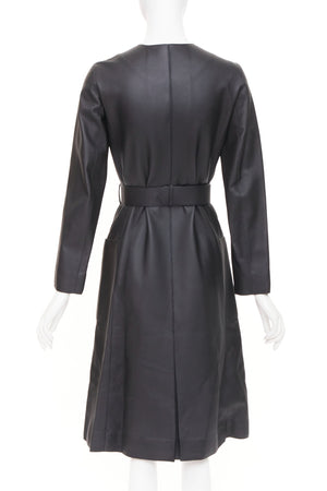 Hermes Women's Hermes deerskin asymmetric snap button belted leather coat - view 6