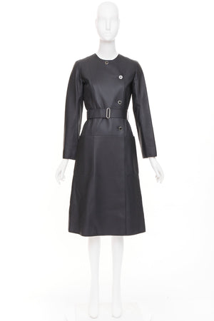 Hermes Women's Hermes deerskin asymmetric snap button belted leather coat - view 9