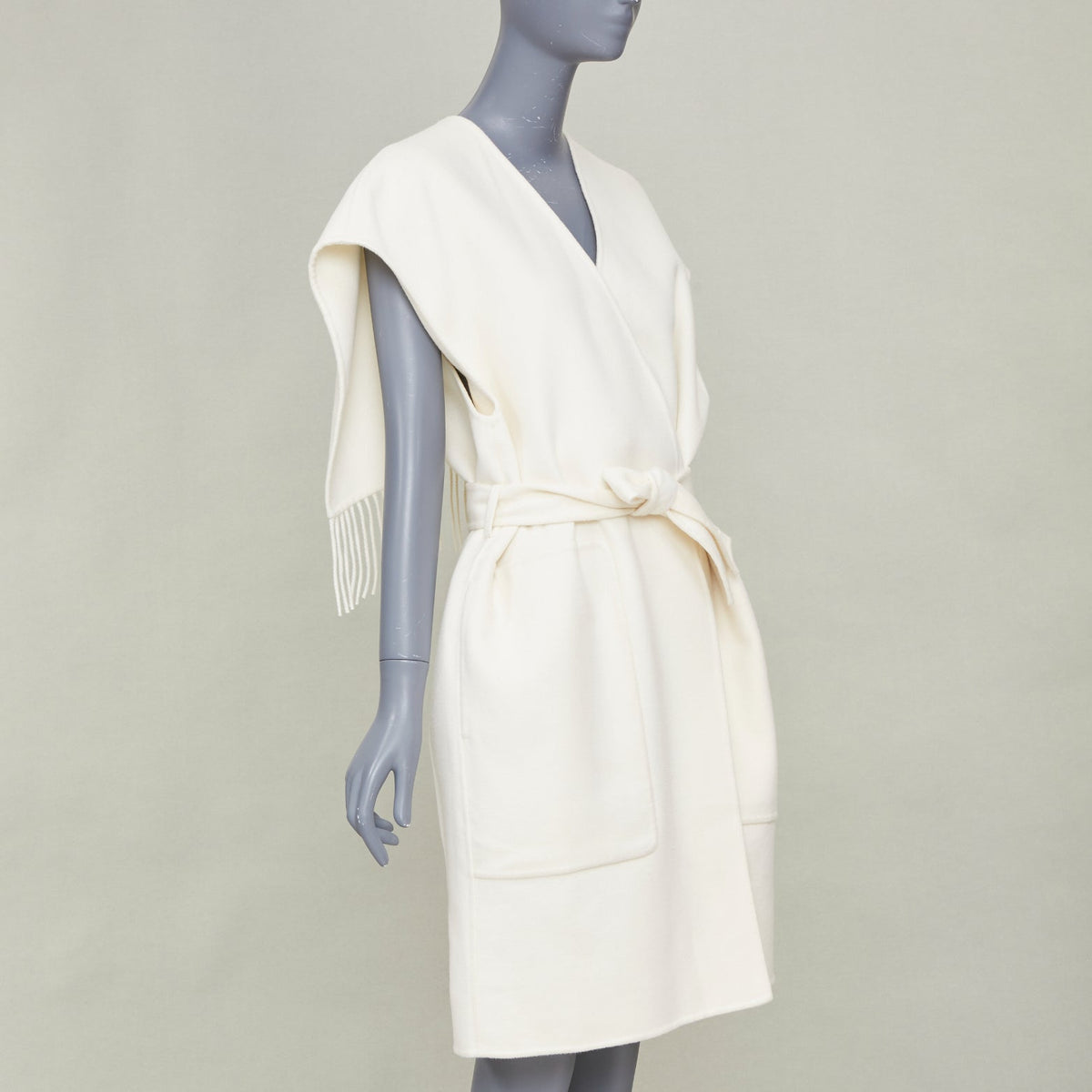 Women's Hermes White Cashmere Double Face Belted Coat