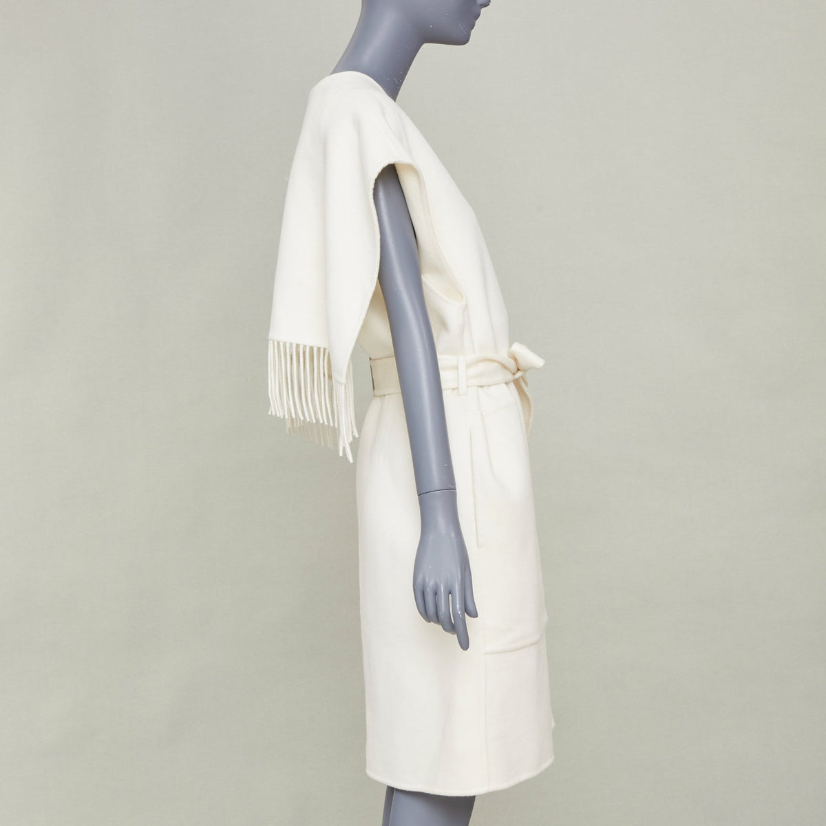 Women's Hermes White Cashmere Double Face Belted Coat