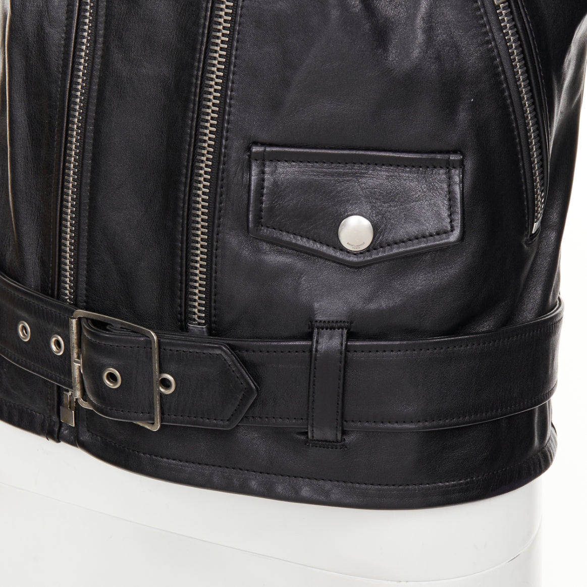 Men's Saint Laurent 2016 Black Leather L17 Buckled Biker Jacket
