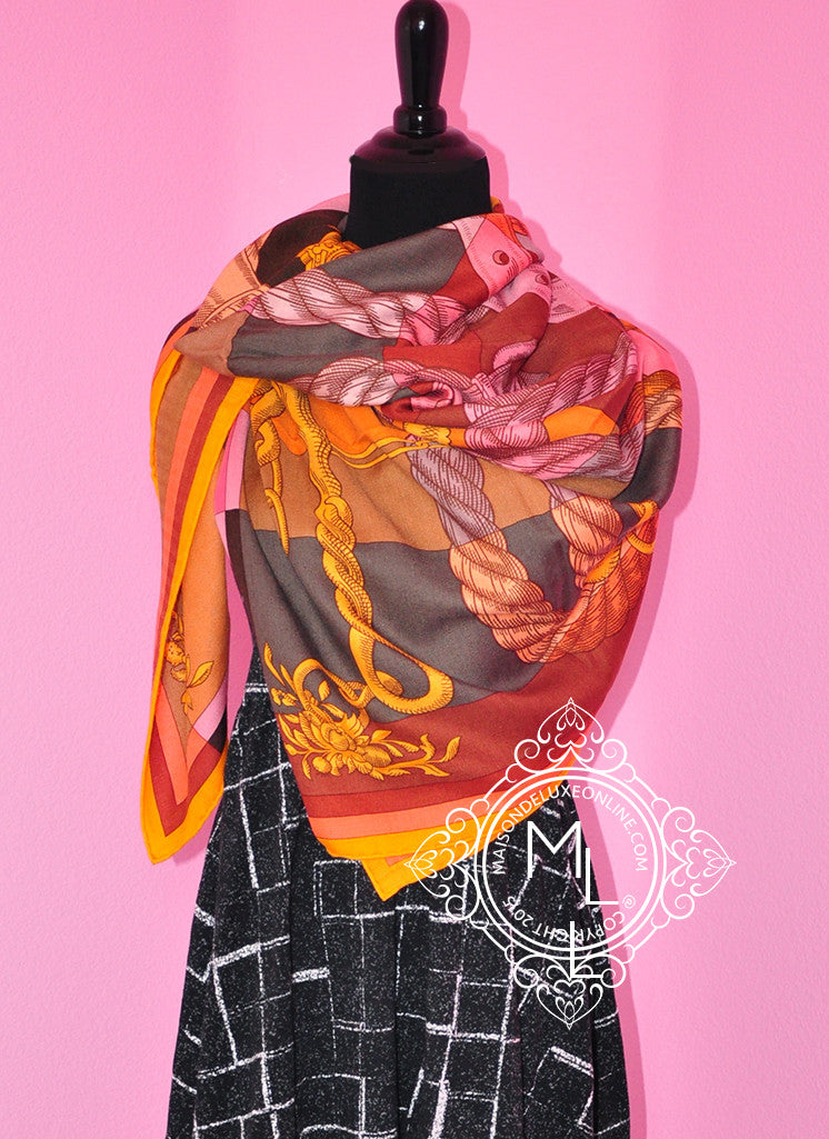 Hermes Hermes "Della Cavalleria" Soleil Gold Cashmere 140 GM Shawl Scarf