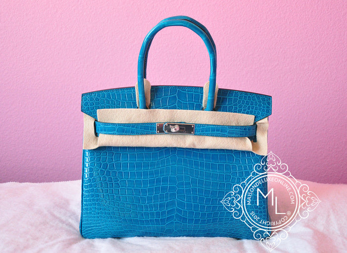Hermes Hermes Blue Izmir Turquoise Porosus Crocodile Birkin 30 Bag