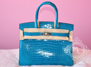 Hermes Hermes Blue Izmir Turquoise Porosus Crocodile Birkin 30 Bag - view 2