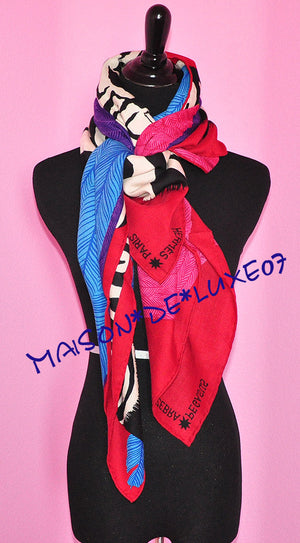Hermes Hermes "Zebra Pegasus" Pink Blue Cashmere 140 GM Shawl Scarf - view 2