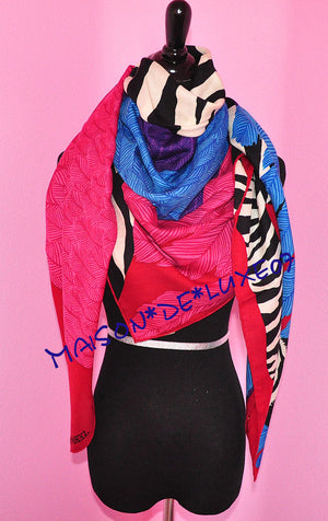 Hermes Hermes "Zebra Pegasus" Pink Blue Cashmere 140 GM Shawl Scarf - view 3