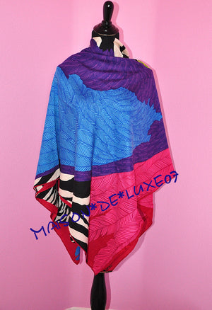 Hermes Hermes "Zebra Pegasus" Pink Blue Cashmere 140 GM Shawl Scarf - view 4