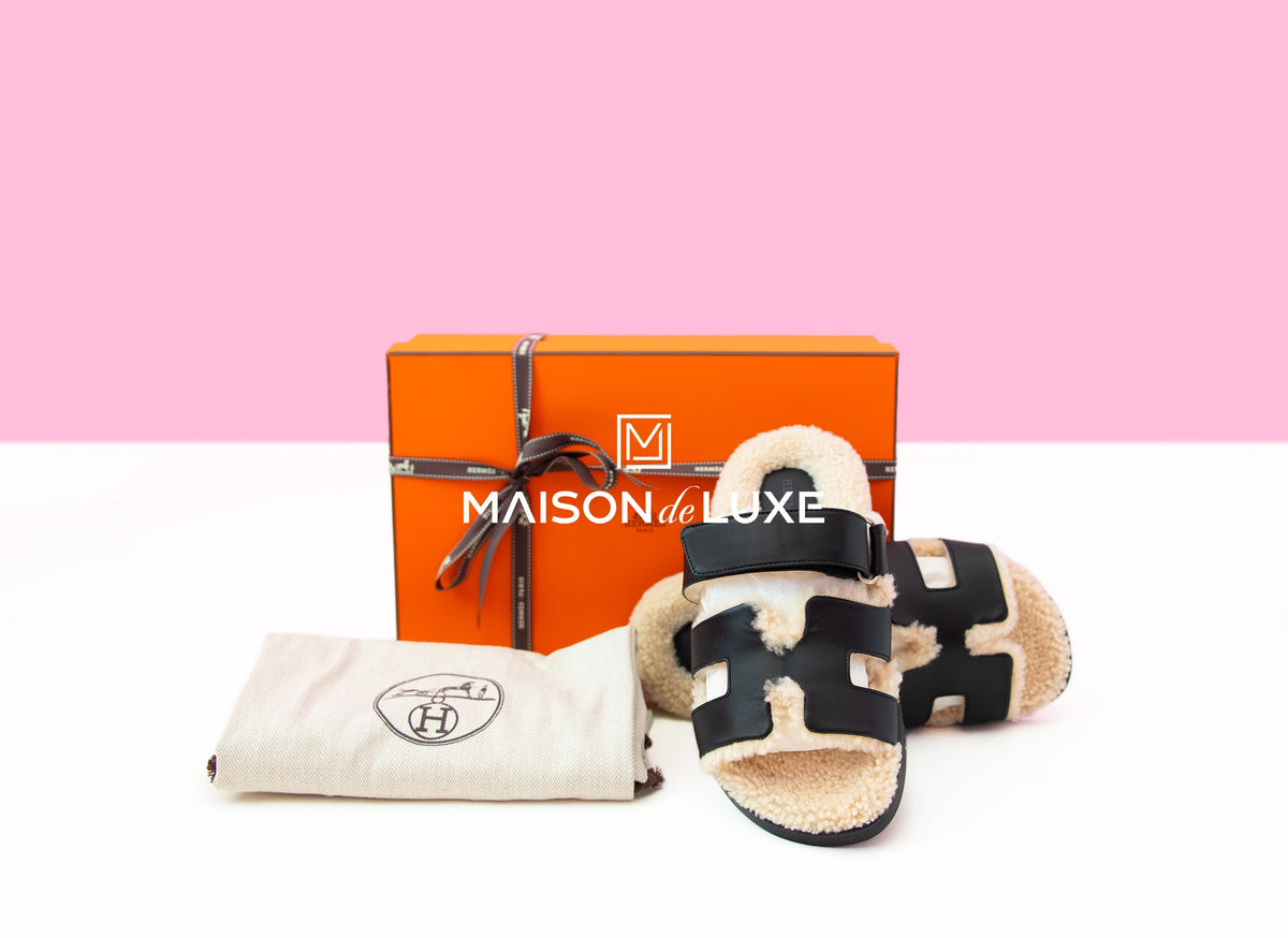 Hermes Hermes Women's Black Shearling Chypre Sandal 37