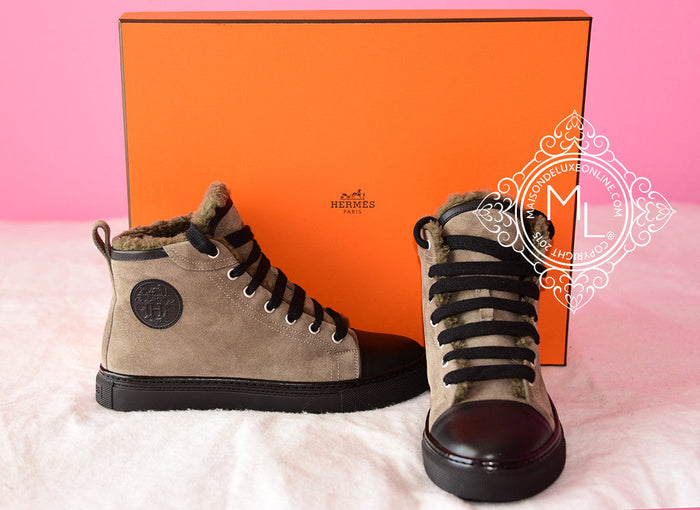 Hermes Hermes Womens Jimmy Suede Wool Sneaker 37 Flat Loafer Shoes