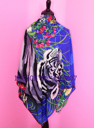 Hermes Hermes Cashmere 140 GM Tyger Tyger Blue Fuchsia Shawl Scarf - view 7
