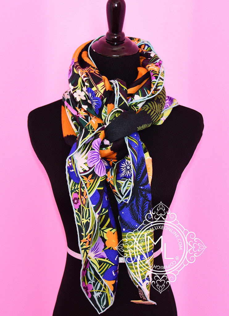 Hermes "Tyger Tyger" Aqua Purple Cashmere 140 GM Shawl Scarf