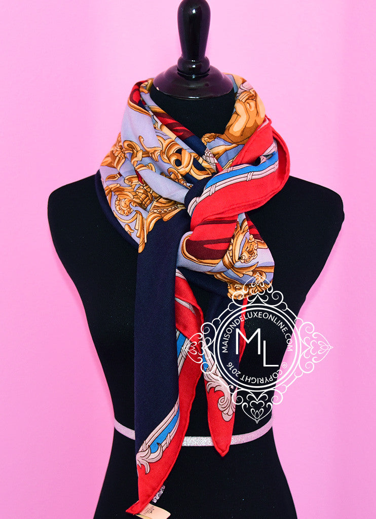 Hermes "Grand Carrosse" Rouge Ciel Cashmere 140 GM Shawl Scarf