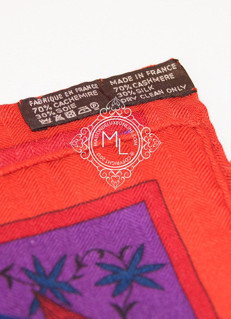 Hermes "Kachinas" Blue Purple Cashmere 140 GM Shawl Scarf