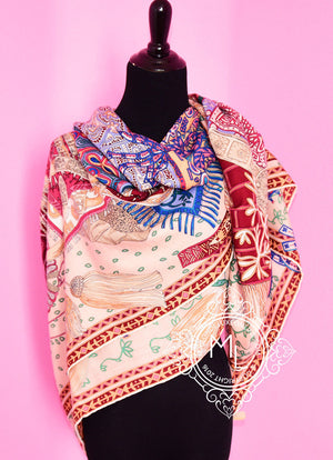 Hermes Hermes "Cavaliers du Caucase" Pale Rose Pink Cashmere 140 GM Shawl - view 8