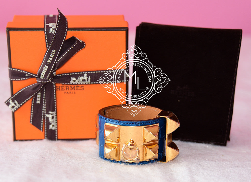 Hermes Hermes Mykonos Alligator Crocodile CDC Collier de Chien Bracelet S