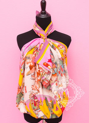 Hermes Hermes "Kachinas" Pink Yellow Cashmere 140 GM Shawl Scarf - view 6