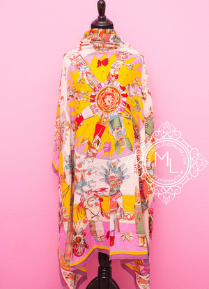 Hermes Hermes "Kachinas" Pink Yellow Cashmere 140 GM Shawl Scarf - view 8