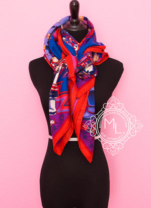Hermes Hermes "Kachinas" Blue Purple Cashmere 140 GM Shawl Scarf - view 6