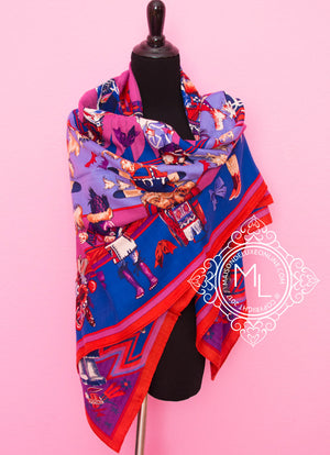 Hermes Hermes "Kachinas" Blue Purple Cashmere 140 GM Shawl Scarf - view 8