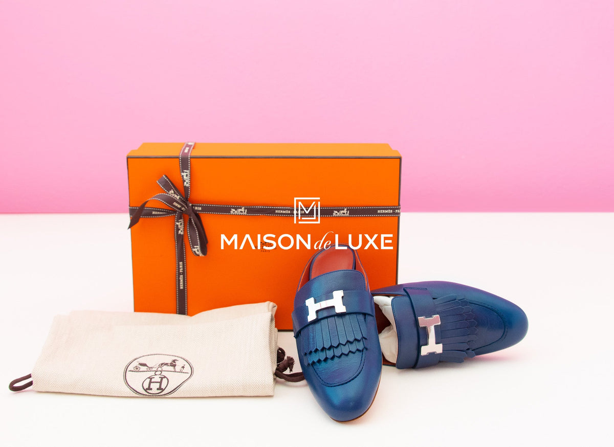 Hermes Hermes Women's Blue Maritime Rivoli 37 Mule Shoes