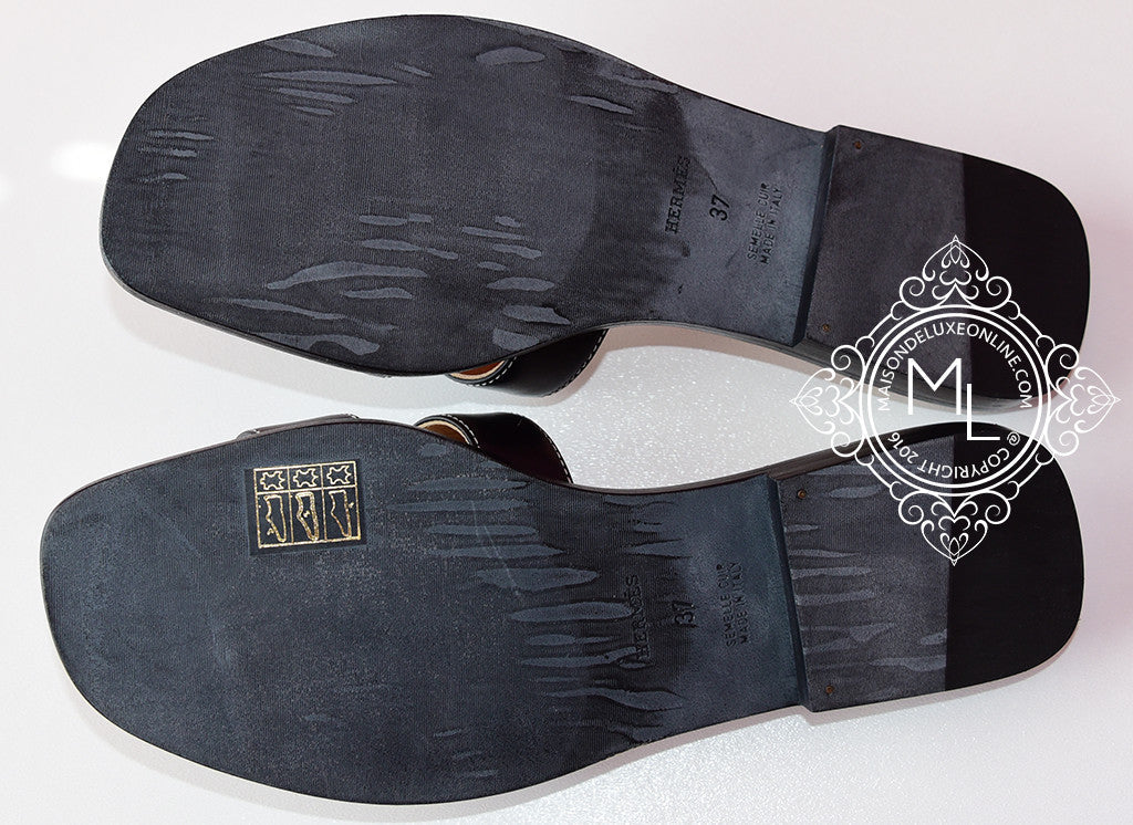 Hermes Womens Black Oran Sandal Slipper 37 Shoes