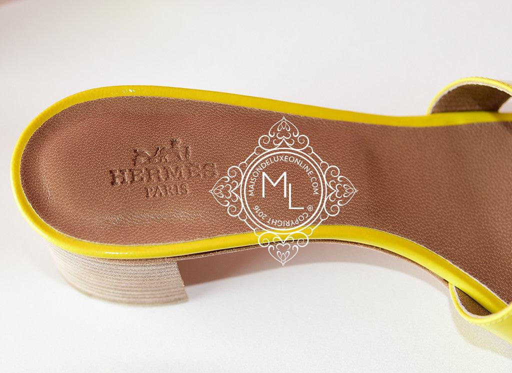 Hermes Womens Jaune Citron Yellow Oasis Sandal Slipper 36.5 Shoes
