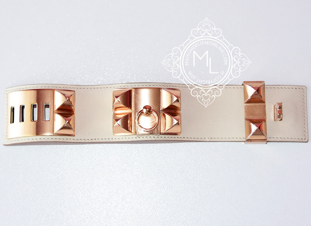 Hermes Craie Rose Gold Swift Collier De Chien Bracelet Cuff S