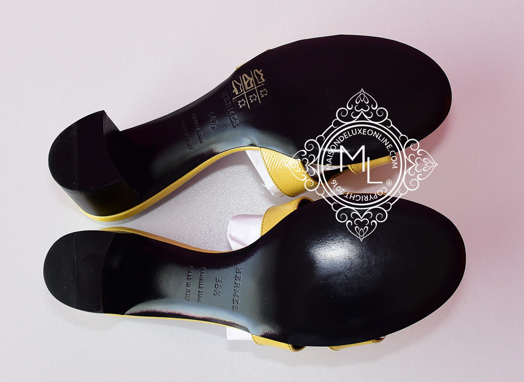 Hermes Womens Jaune Poussi Oasis Patent Sandal Slipper 36.5 Shoes