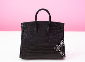 Hermes Hermes Noir Black Matte Crocodile Gold Birkin 25 Handbag - view 5
