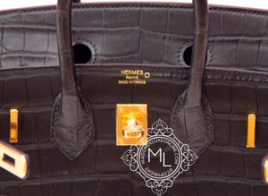 Hermes Hermes Noir Black Matte Crocodile Gold Birkin 25 Handbag - view 10
