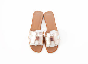 Hermes Hermes Women's Metallic Rose Dore Oran Sandal Slipper 38 Shoes - view 4