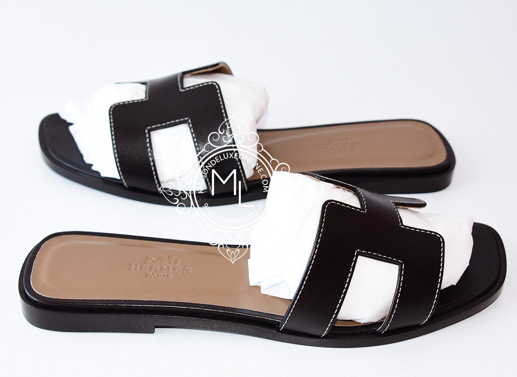 Hermes Womens Black Oran Sandal Slipper 37 Shoes