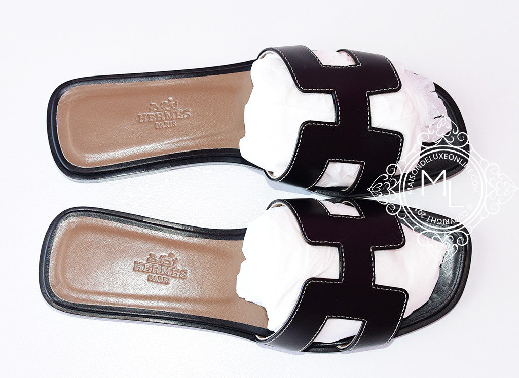 Hermes Womens Black Oran Sandal Slipper 37 Shoes