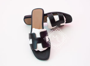 Hermes Hermes Womens Black Oran Sandal Slipper 37 Shoes - view 2