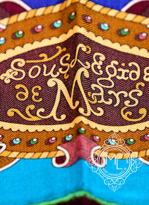 Hermes Hermes "Sous L'egide de Mars" Blue Cashmere 140 GM Shawl Scarf - view 8