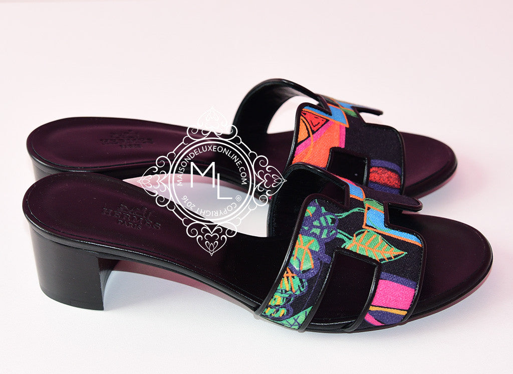 Hermes Womens Noir Modernisme Tropical Oasis 36.5 Shoes