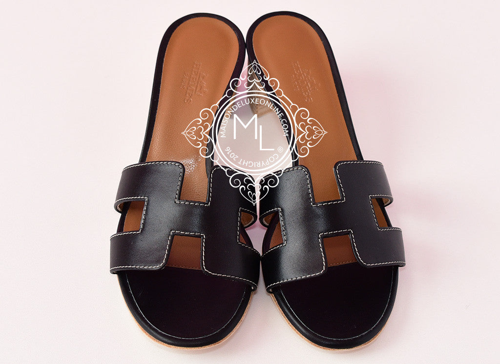 Hermes Womens Noir Black Oasis Sandal Slipper 35.5 Shoes