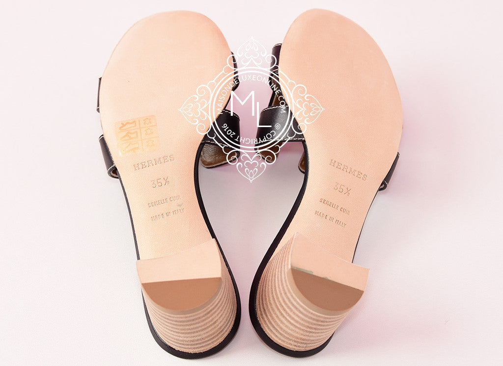 Hermes Womens Noir Black Oasis Sandal Slipper 35.5 Shoes