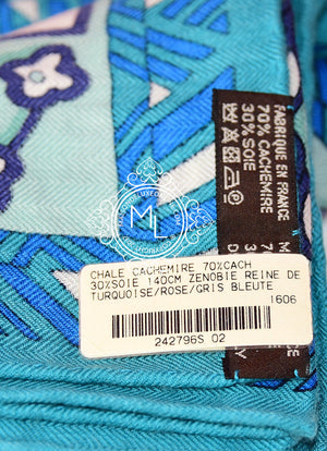 Hermes Hermes "Zenobie, Reine de Palmyre" Blue Cashmere 140 GM Shawl Scarf - view 3